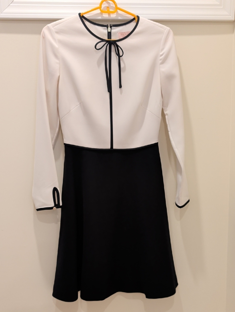 White And Navy Ted Baker Long Sleeve Dress